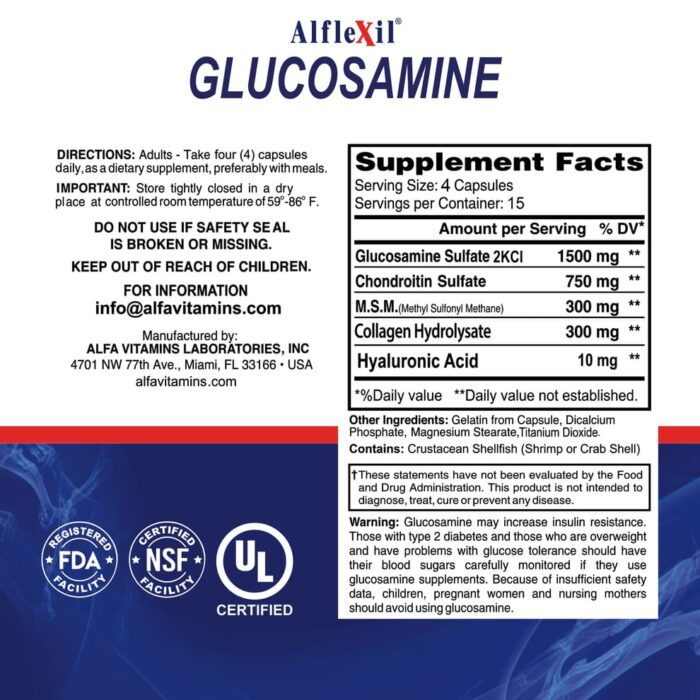 الفا فيتامين الفليكسيل جلوكوزامين 60 كبسولة ALFA VITAMINS Alflexil Glucosamine