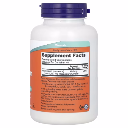 ناو ماغنسيوم سترات 120 كبسولة نباتية Now Foods Magnesium Citrate