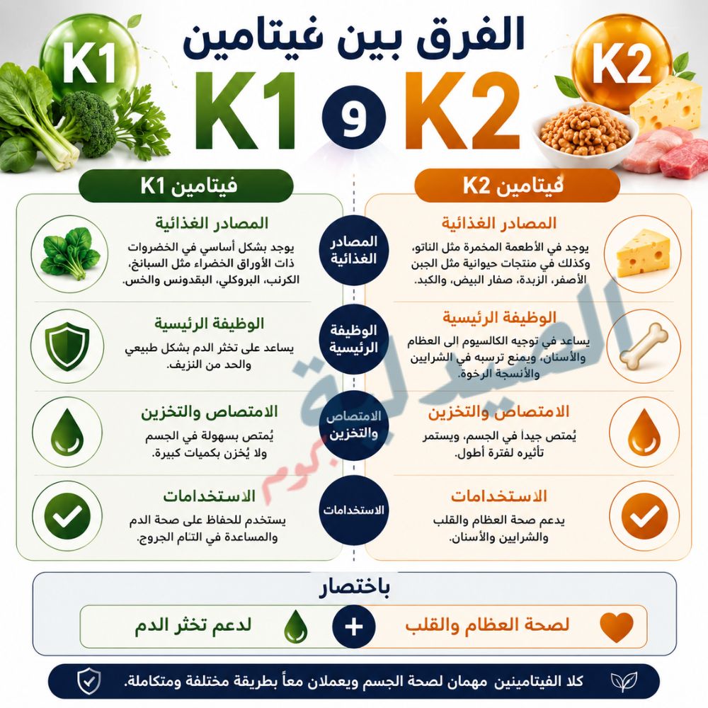 الفرق بين فيتامين k1 و k2