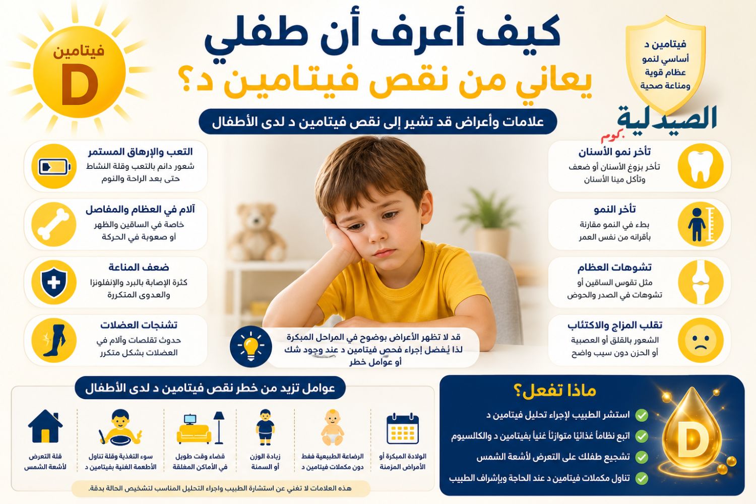 كيف اعرف ان ابني يعاني من نقص فيتامين د - نقص فيتامين دال - علامات نقص فيتامين د عند الاطفال